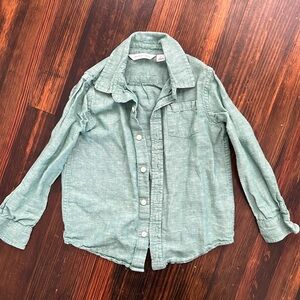 Janie and Jack, green linen button down shirt, size: 4